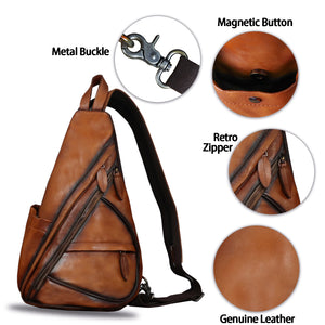 Genuine Leather Sling Bag for Men and Women Vintage Sling Backpack Shoulder Crossbody Bag Chest Bag for Ipad W0722