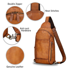 Load image into Gallery viewer, Genuine Leather Sling Bag for Men and Women Handmade Sling Backpack Shoulder Purse Crossbody Bag Chest Bag W0899
