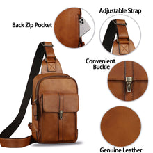 Load image into Gallery viewer, Genuine Leather Sling Bag Casual Shoulder Hiking Backpack Vintage Handmade Crossbody Bag Retro Chest Daypack A1350
