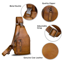 Load image into Gallery viewer, Genuine Leather Sling Bag for Men and Women Chest Shoulder Crossbody Hiking Backpack Vintage Handmade Daypack A510
