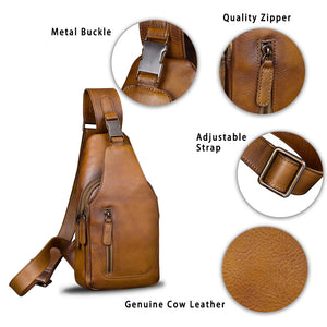 Genuine Leather Sling Bag for Men and Women Chest Shoulder Crossbody Hiking Backpack Vintage Handmade Daypack A510