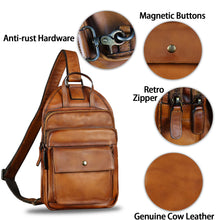 Load image into Gallery viewer, Genuine Leather Sling Bag for Men and Women Vintage Real Leather Fashion Sling Backpack Shoulder Crossbody Chest Purse A1351
