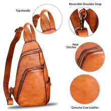 Load image into Gallery viewer, Genuine Leather Silng Bag for Men and Women Vintage Leather Sling Backpack Purse Shoulder Crossbody Bag Chest Bag 0735
