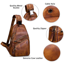 Load image into Gallery viewer, Genuine Leather Sling Bags for Men and Women Chest Shoulder Backpack Handmade Crossbody Motocycle Daypack A536
