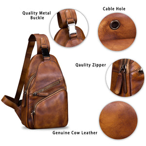 Genuine Leather Sling Bags for Men and Women Chest Shoulder Backpack Handmade Crossbody Motocycle Daypack A536