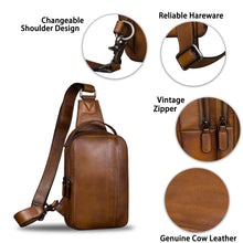 Load image into Gallery viewer, Genuine Leather Sling Bag for Men Vintage Handmade Sling Backpack Shoulder Purse Crossbody Bag Chest Bag A568
