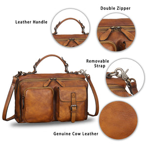 Genuine Leather Messenger Bags Satchel for Women Handmade Vintage Top Handle Crossbody Handbag Purse