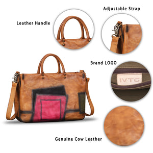 Genuine Leather Purses and Handbags for Women Vintage Handmade Leather Large Top Handle Bag Shoulder Bag Satchel W0982