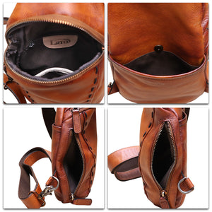 Genuine Leather Silng Bag for Women and Men Vintage Real Leather Sling Backpack Shoulder Crossbody Bag Chest Purse A958