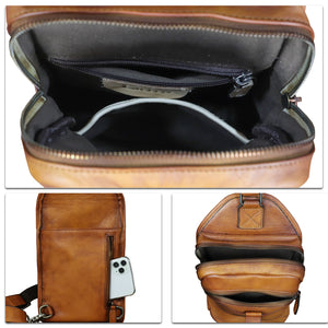 Genuine Leather Silng Bag for Men and Women Retro Leather Sling Backpack Purse Shoulder Crossbody Bag Chest Bag A1339