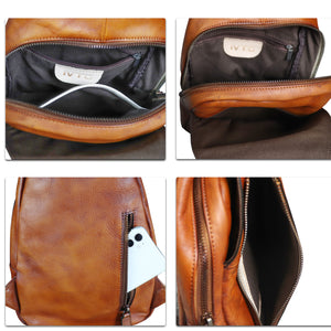 Genuine Leather Sling Bag for Men and Women Vintage Real Leather Sling Backpack Shoulder Crossbody Bag Chest Bag A1353