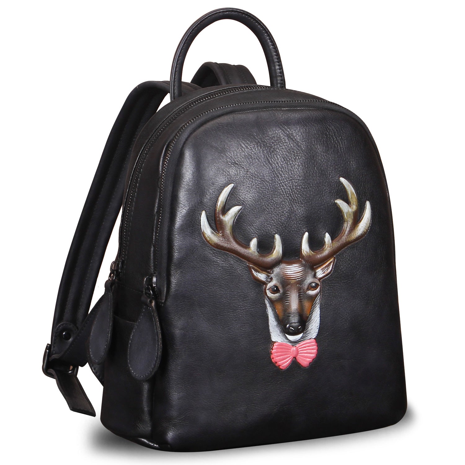 amazon genuine leather backpack Genuine Leather Backpack Leather Knapsack Rucksack Deer Pattern Black