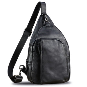 Genuine Leather Sling Bag for Men and Women Vintage Real Leather Sling Backpack Shoulder Crossbody Bag Chest Bag A1353