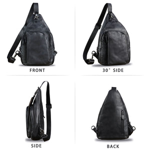 Genuine Leather Sling Bag for Men and Women Vintage Real Leather Sling Backpack Shoulder Crossbody Bag Chest Bag A1353