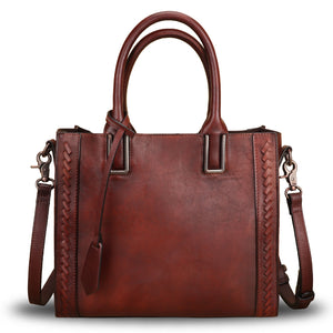 Genuine Leather Satchel Handbag for Women Vintage Handmade Shoulder Bag Cowhide Tote Purse A920