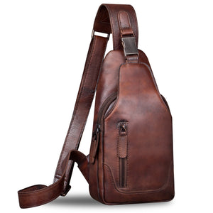 Genuine Leather Sling Bag for Men and Women Chest Shoulder Crossbody Hiking Backpack Vintage Handmade Daypack A510