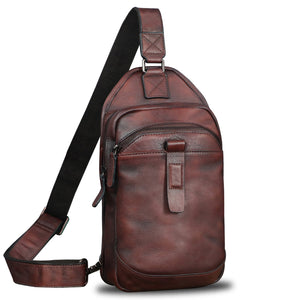 Genuine Leather Silng Bag for Men and Women Retro Leather Sling Backpack Purse Shoulder Crossbody Bag Chest Bag A1339