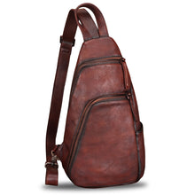 Load image into Gallery viewer, Genuine Leather Silng Bag for Men and Women Vintage Leather Sling Backpack Purse Shoulder Crossbody Bag Chest Bag 0735
