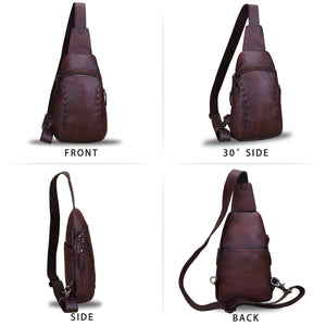 Genuine Leather Silng Bag for Women and Men Vintage Real Leather Sling Backpack Shoulder Crossbody Bag Chest Purse A958