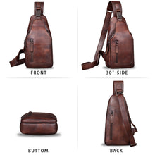 Load image into Gallery viewer, Genuine Leather Sling Bag for Men and Women Chest Shoulder Crossbody Hiking Backpack Vintage Handmade Daypack A510
