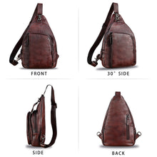 Load image into Gallery viewer, Genuine Leather Sling Bag for Men and Women Vintage Real Leather Sling Backpack Shoulder Crossbody Bag Chest Bag A1353
