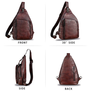 Genuine Leather Sling Bag for Men and Women Vintage Real Leather Sling Backpack Shoulder Crossbody Bag Chest Bag A1353