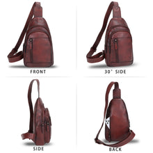 Load image into Gallery viewer, Genuine Leather Sling Bag Chest Shoulder Pack Crossbody Casual Daypack Vintage Handmade Hiking Backpack Motorcycle Bag A571
