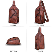 Load image into Gallery viewer, Genuine Leather Sling Bag for Men and Women Vintage Large Sling Backpack Shoulder Crossbody Chest Bag for Ipad W0990
