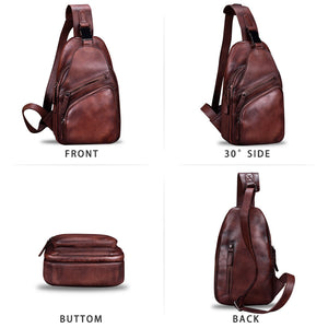 Genuine Leather Sling Bags for Men and Women Chest Shoulder Backpack Handmade Crossbody Motocycle Daypack A536