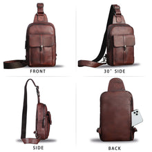 Load image into Gallery viewer, Genuine Leather Sling Bag Casual Shoulder Hiking Backpack Vintage Handmade Crossbody Bag Retro Chest Daypack A1350
