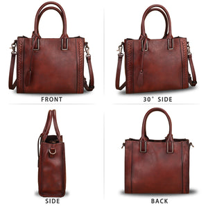 Genuine Leather Satchel Handbag for Women Vintage Handmade Shoulder Bag Cowhide Tote Purse A920