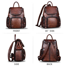 Load image into Gallery viewer, Genuine Leather Backpack for Women Vintage Real Leather Rucksack Fashion Backpack Purse Daypack Bag High Capacity A352
