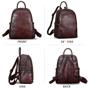 Genuine Leather Backpack for Women Vintage Real Leather Knapsack Purse Rucksack Fashion Daypack Bag High Capacity A327