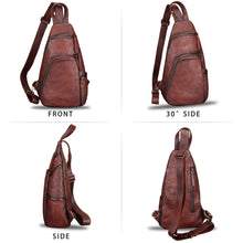 Load image into Gallery viewer, Genuine Leather Silng Bag for Men and Women Vintage Leather Sling Backpack Purse Shoulder Crossbody Bag Chest Bag 0735
