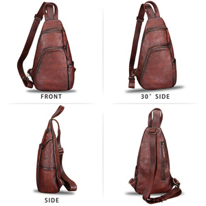 Genuine Leather Silng Bag for Men and Women Vintage Leather Sling Backpack Purse Shoulder Crossbody Bag Chest Bag 0735