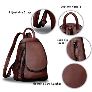 Genuine Leather Backpack for Women Vintage Real Leather Rucksack Fashion Shoulder Knapsack Purse Daypack Bag A358