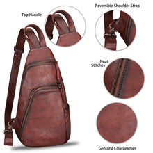 Load image into Gallery viewer, Genuine Leather Silng Bag for Men and Women Vintage Leather Sling Backpack Purse Shoulder Crossbody Bag Chest Bag 0735
