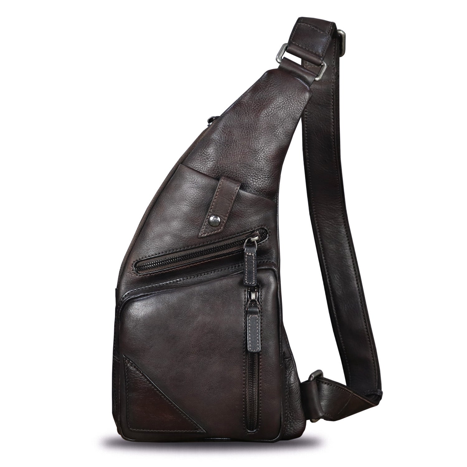 バッグ Rare Zip Leather Sling Bag Genuine Leather Sling Bag for Men Vintage Handmade Crossbody