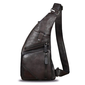 Genuine Leather Sling Bag for Men Vintage Handmade Crossbody Daypack Hiking Backpack Retro Crossbody Shoulder Bag W0727