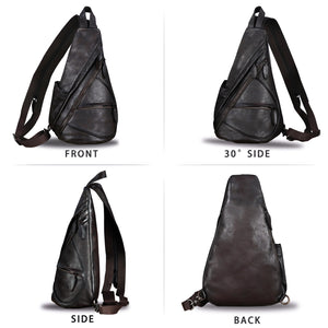 Genuine Leather Sling Bag for Men and Women Vintage Sling Backpack Shoulder Crossbody Bag Chest Bag for Ipad W0722