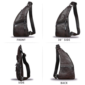 Genuine Leather Sling Bag for Men Vintage Handmade Crossbody Daypack Hiking Backpack Retro Crossbody Shoulder Bag W0727