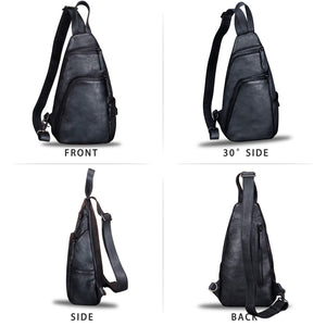 Genuine Leather Silng Bag for Men and Women Vintage Leather Sling Backpack Purse Shoulder Crossbody Bag Chest Bag 0735