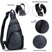 Load image into Gallery viewer, Genuine Leather Silng Bag for Men and Women Vintage Leather Sling Backpack Purse Shoulder Crossbody Bag Chest Bag 0735
