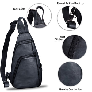 Genuine Leather Silng Bag for Men and Women Vintage Leather Sling Backpack Purse Shoulder Crossbody Bag Chest Bag 0735