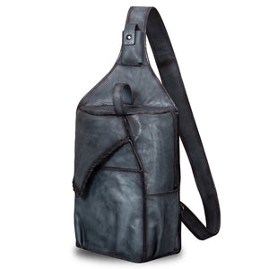 Genuine Leather Sling Bag for Men and Women Vintage Large Sling Backpack Shoulder Crossbody Chest Bag for Ipad W0990