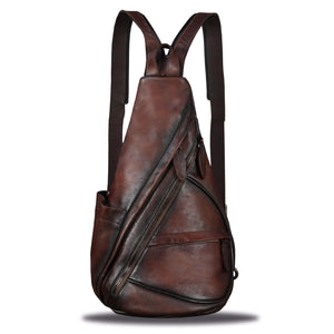 Genuine Leather Sling Bag for Men and Women Vintage Sling Backpack Shoulder Crossbody Bag Chest Bag for Ipad W0722