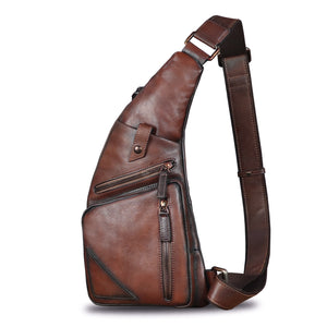 Genuine Leather Sling Bag for Men Vintage Handmade Crossbody Daypack Hiking Backpack Retro Crossbody Shoulder Bag W0727