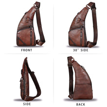 Load image into Gallery viewer, Genuine Leather Sling Bag for Men Vintage Handmade Crossbody Daypack Hiking Backpack Retro Crossbody Shoulder Bag W0727
