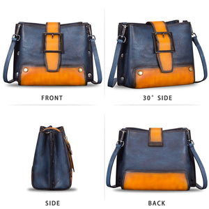 Genuine Leather Crossbody Bag for Women Vintage Shoulder Satchel with Convertible Double Straps W0769