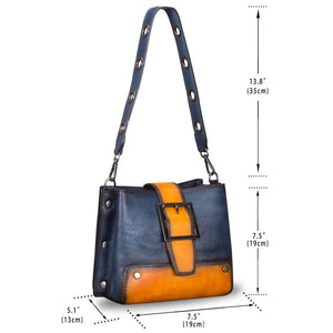 Genuine Leather Crossbody Bag for Women Vintage Shoulder Satchel with Convertible Double Straps W0769